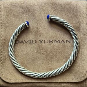 David Yurman Two Tone Silver and 18k Gold with Blue Lapis Cable Bracelet EUC
